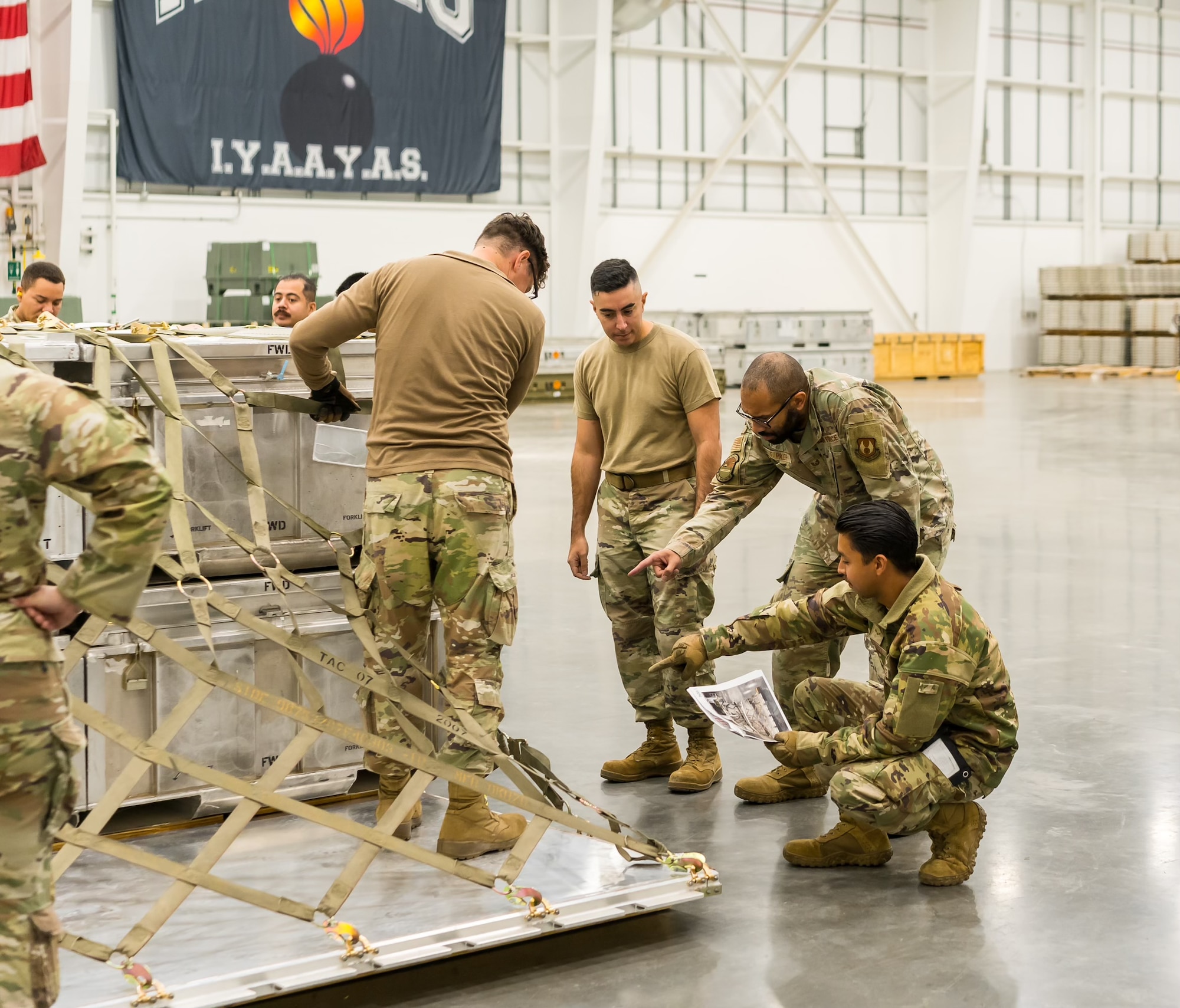 Workers from the Air Force Combat Ammunition Center and 9th Munitions Squadron receive critical training and education from 649th Munitions Squadron experts on the unit's Standard Air Munitions Package capability.  (U.S. Air Force photo by Capt. Sydney Pfeffer)