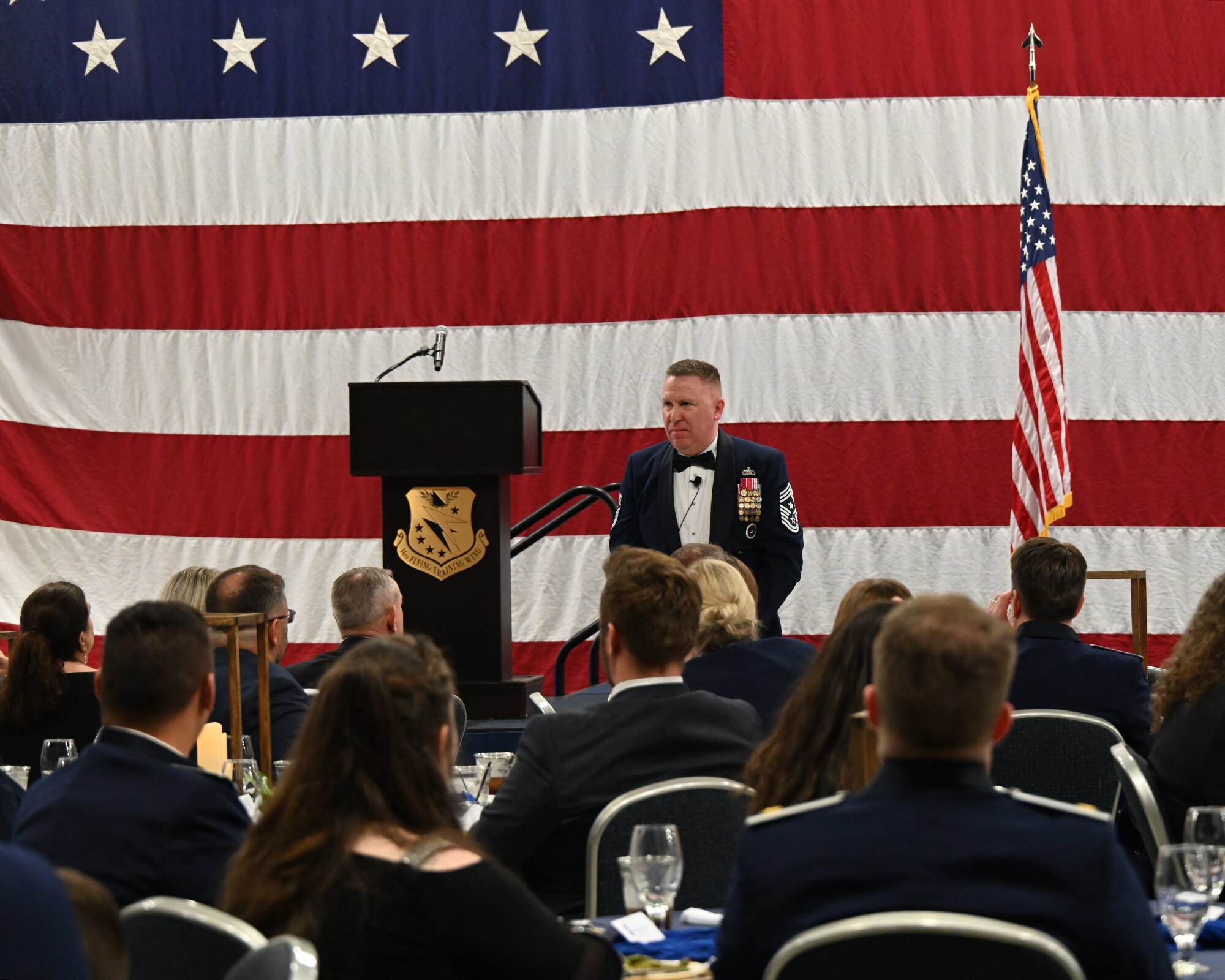Chief Bickley speaks to Airmen at the Air Force Ball.