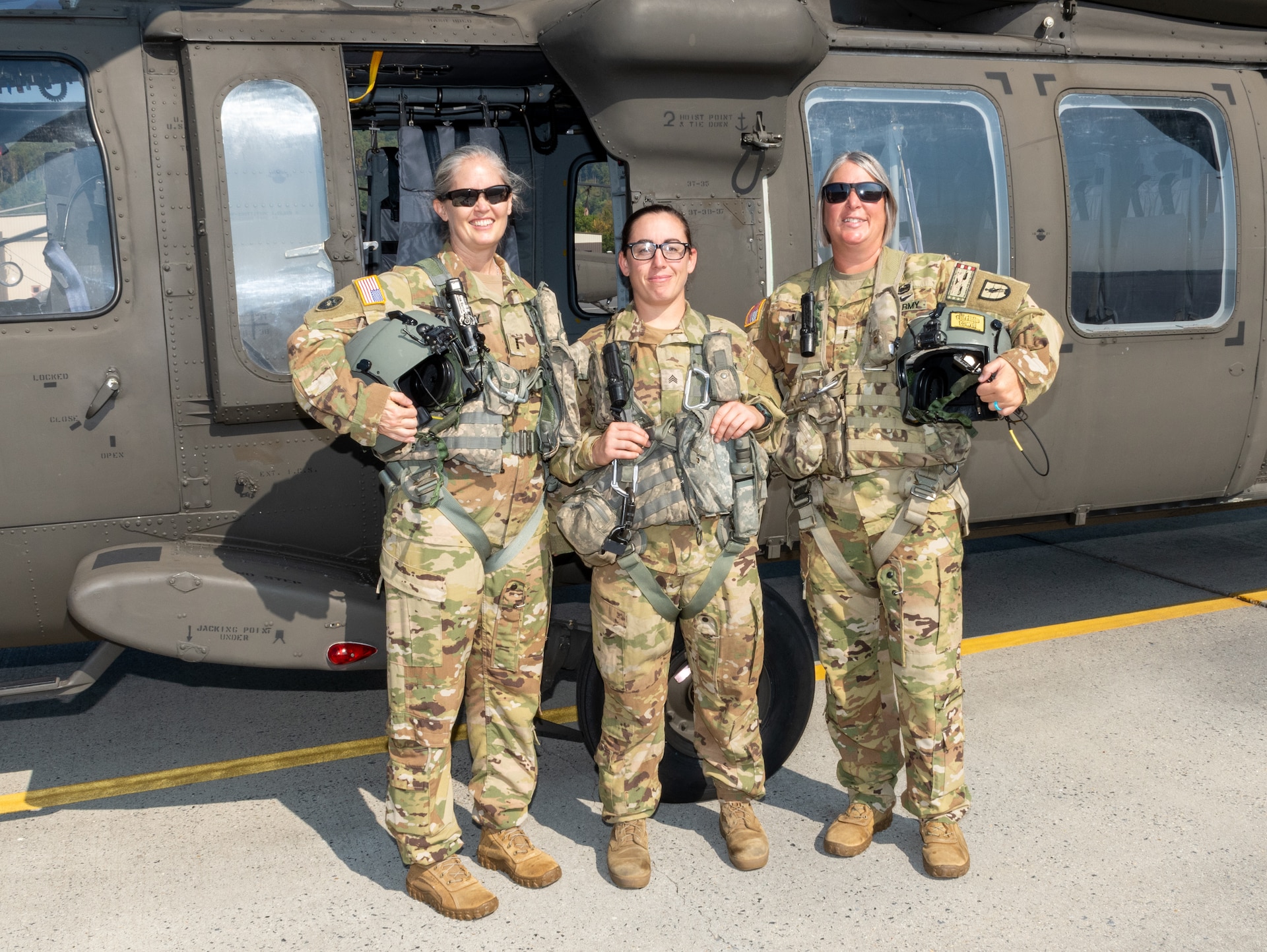 Three Pennsylvania National Guard Soldiers, one of the few all-female crews in the state’s history, conducted a flyover September 21, 2024, during of the annual March for the Fallen here.