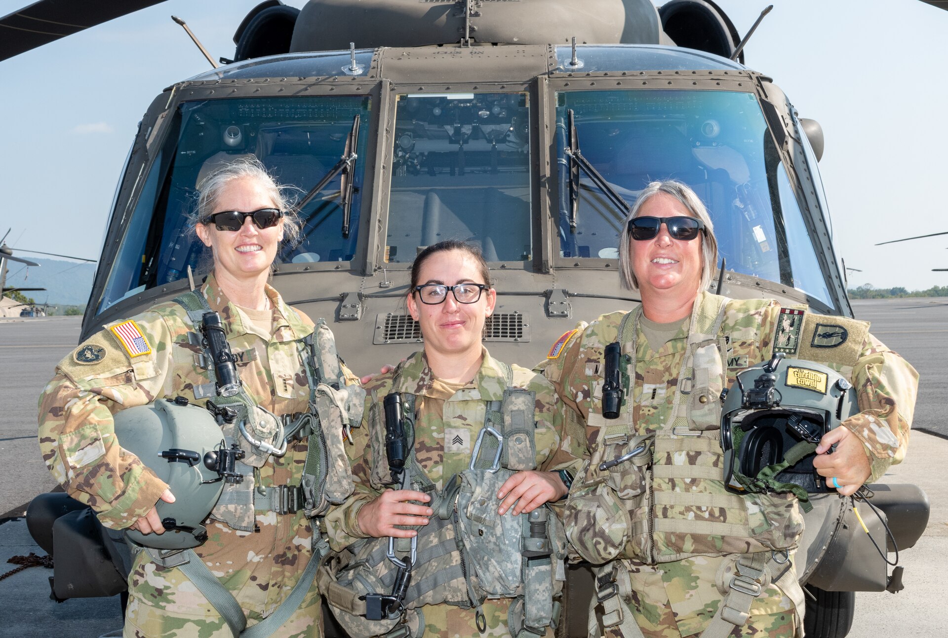 Three Pennsylvania National Guard Soldiers, one of the few all-female crews in the state’s history, conducted a flyover September 21, 2024, during of the annual March for the Fallen here.