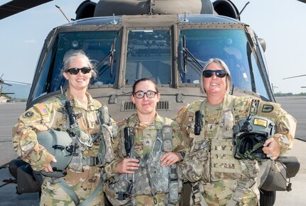 Three Pennsylvania National Guard Soldiers, one of the few all-female crews in the state’s history, conducted a flyover September 21, 2024, during of the annual March for the Fallen here.