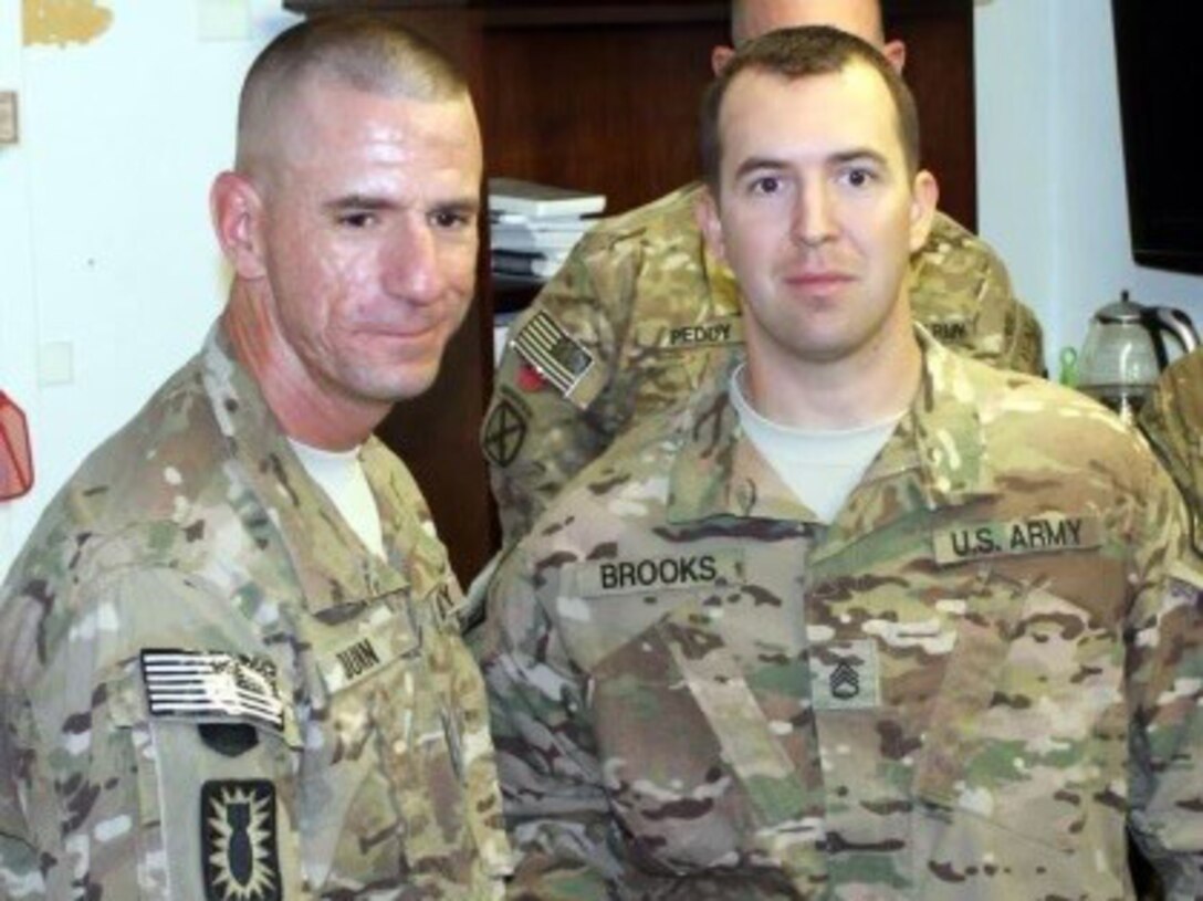 Master Sgt. Keith Brooks with Command Sgt. Major Harold Dunn
