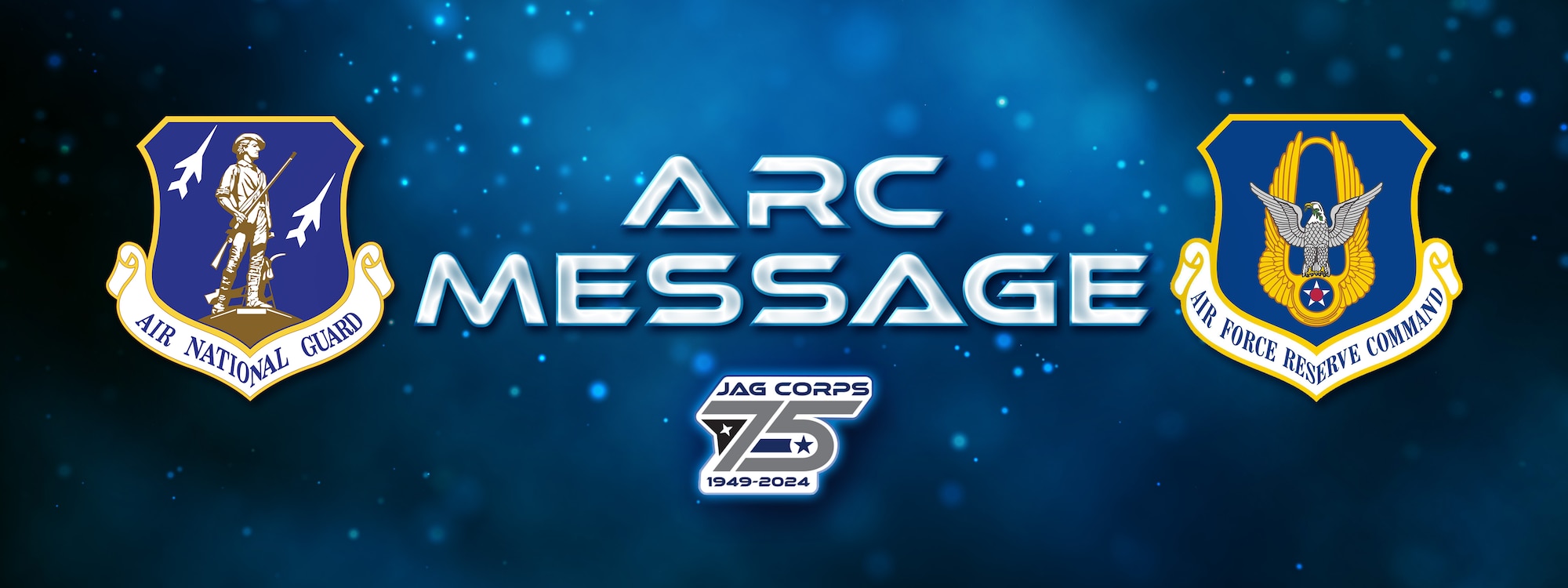 Air National Guard and Air Force Reserve Command shields on stock glitter blue background.