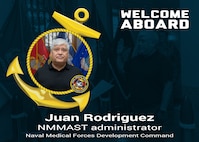 The Naval Medical Forces Development Command welcomed Juan Rodriguez to the team as an administrator for its Navy Medical Modeling and Simulation Training Program, September 24, 2024. (U.S. Navy graphic by Malcolm McClendon).