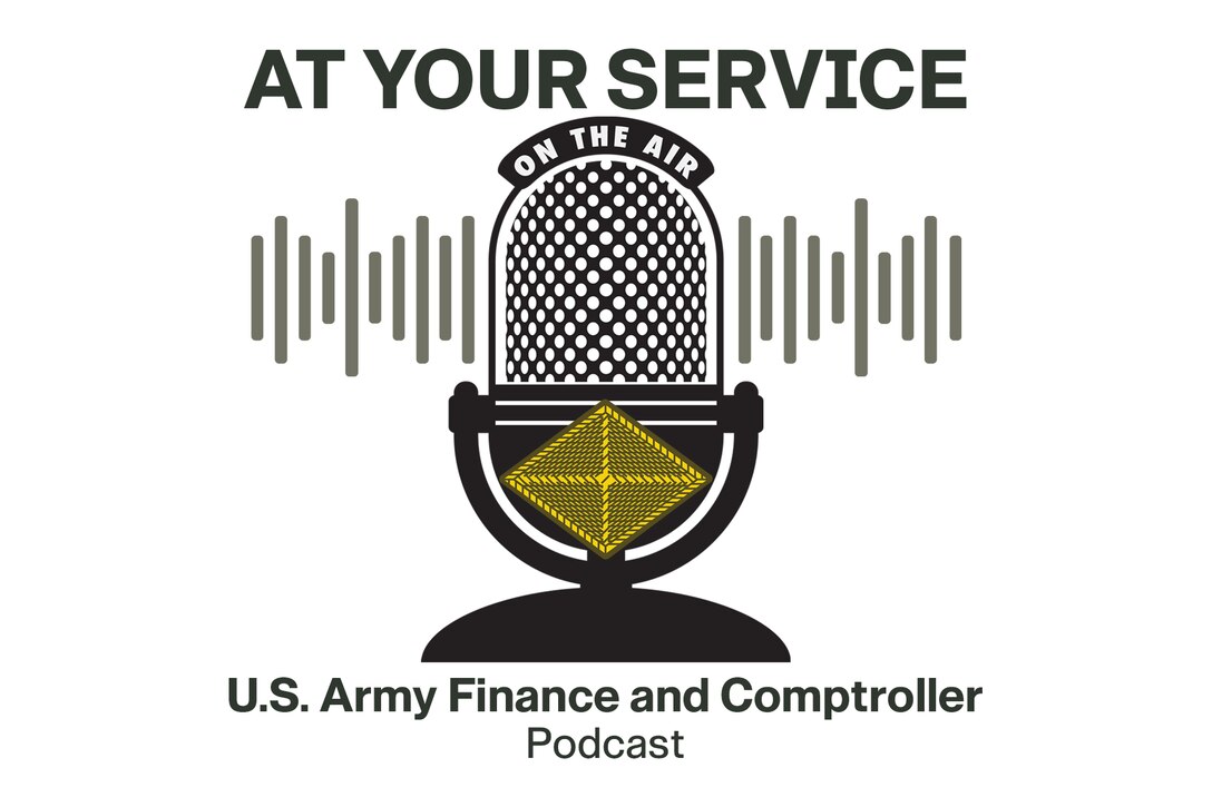 A logo of the U.S. Army Finance and Comptroller Podcast is displayed. The U.S. Army Finance and Comptroller podcast aims to educate U.S. Army finance and comptroller professionals from all three Army components on the happenings of the field. (U.S. Army graphic by Brad Staggs)