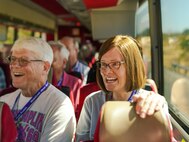 Graduates from Wheatland Union High School's Class of 1974 participate in a base tour as part of their 50th high school reunion at Beale Air Force Base, California, Sept. 20, 2024.