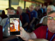 Bill Kraus, Wheatland Union High School (WUHS) alumni, shares a photo of his father, U.S. Air Force Col. John Paul Kraus, SR-71 Blackbird reconnaissance surveillance officer (RSO), while visiting Beale Air Force Base, California, Sept. 20, 2024.