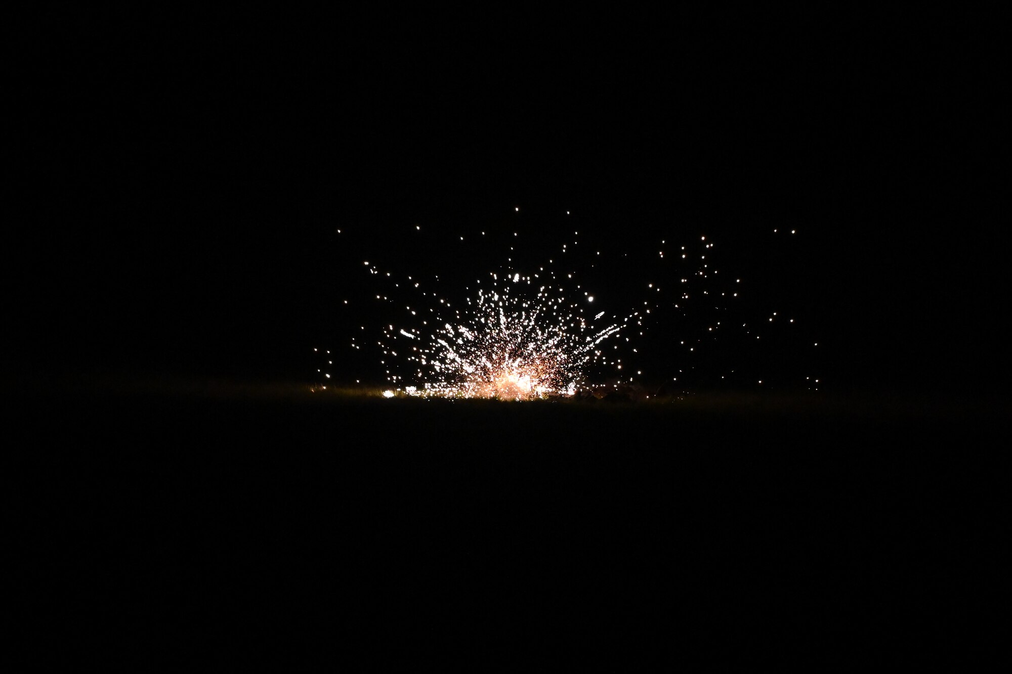 A target is struck by rounds fired from an AC-130J Ghostrider gunship during Exercise Emerald Warrior Spiral at the Eglin Range near Hurlburt Field, Florida, Sept. 3, 2024.