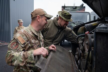 U.S. Air Force Staff Sgt. Jonathan Bandy, 175th Logistics Readiness Squadron vehicle maintenance craftsman, conducts pre-inspection procedures during Operation Baltic Rhino Sept. 14, 2024, at the Eametsa military base, Parnu, Estonia. Operation Baltic Rhino provided an opportunity to exchange convoy knowledge and tactics with Estonian counterparts, underscoring the commitment of the Maryland National Guard and its partners to maintaining effective joint logistical operations, interoperability, and readiness on a global scale.