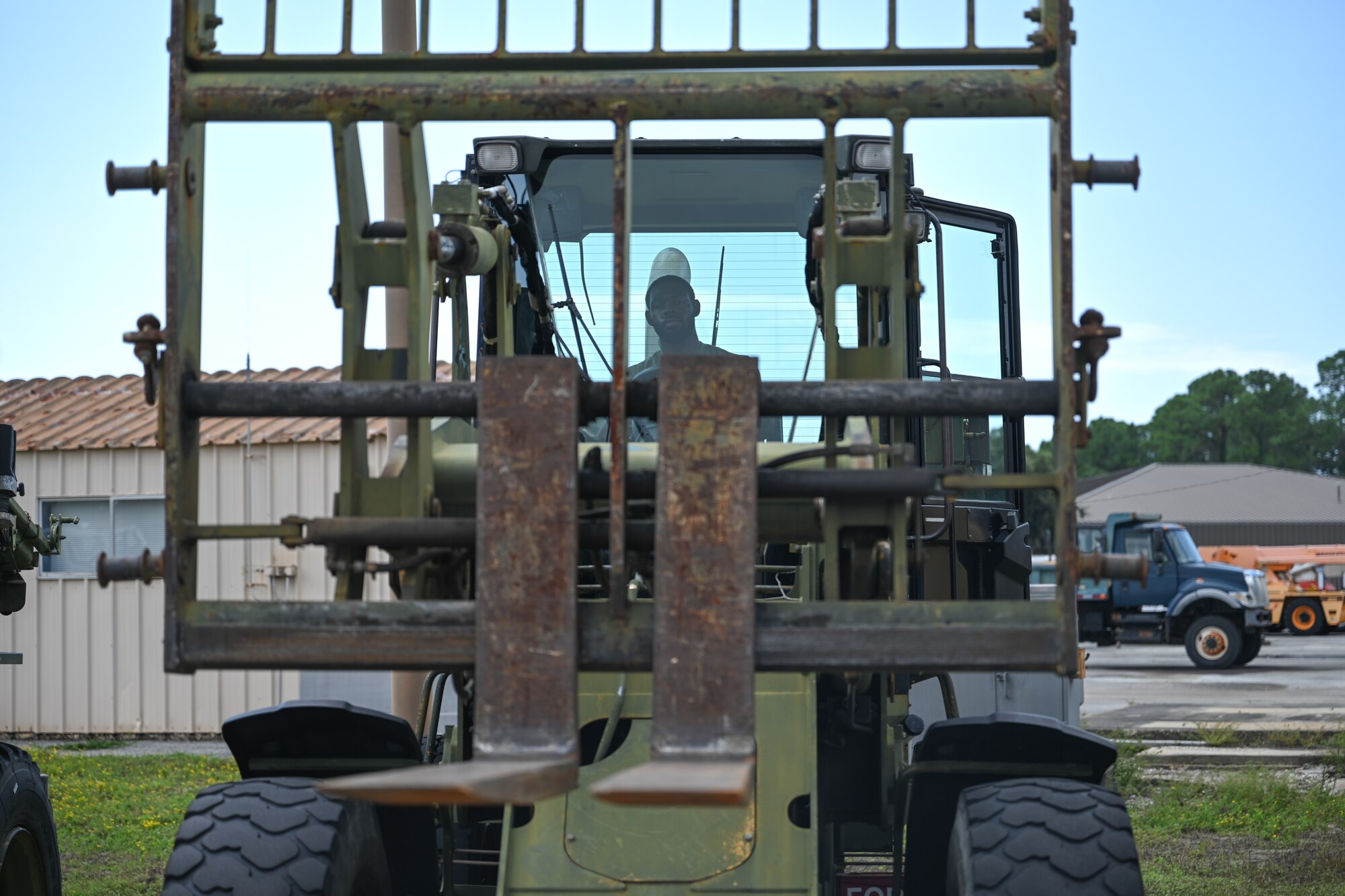 U.S. Air Force Airman 1st Class Sean Mitchell, a 1st Special Operations Wing ground transportation operator, operates a forklift at Hurlburt Field, Florida, Sept. 18, 2024.