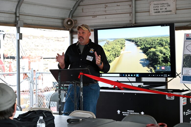 Kraig McPeek of USFWS speaks during NESP island dedication