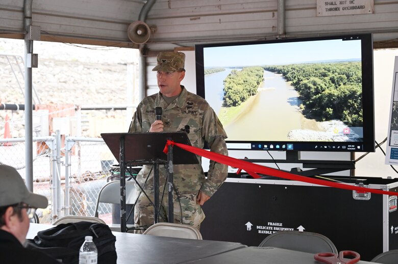Col. Pannier speaks during NESP island dedication