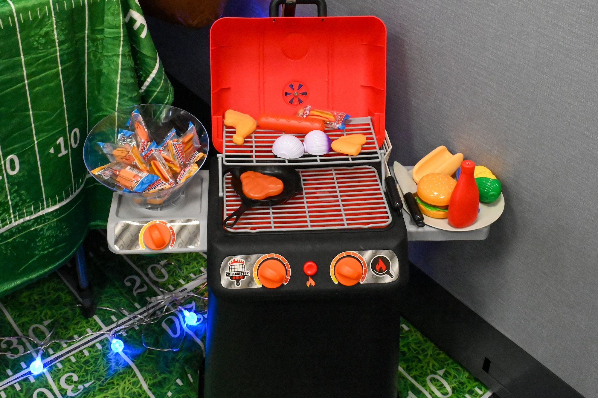 The 97th Comptroller Squadron (CPTS) set up a mini grill to finish out their ‘tailgaiting’ theme at Altus Air Force Base, Oklahoma, September 23, 2024. The 97th CPTS financial management analysis team spends all year, from October 1st to September 30th, overseeing the daily financial operations of the 97th Air Mobility Wing. (U.S. Air Force photo by Senior Airman Kari Degraffenreed)