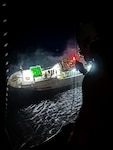The U.S. Navy’s Helicopter Sea Combat Squadron 25 (HSC-25) prepare to hoist a 37-year-old crewman from the 95-foot Chinese Taipei-flagged fishing vessel Jin Hsiang Fa approximately 138 nautical miles northwest of Saipan on Sept. 21, 2024, with coordination from U.S. Coast Guard Forces Micronesia/Sector Guam. Following a request for assistance from the Rescue Coordination Center (RCC) Taipei at 10:30 p.m. on Sept. 20, the Joint Rescue Sub-Center (JRSC) Guam began coordinating the response with HSC-25. (U.S. Navy photo)