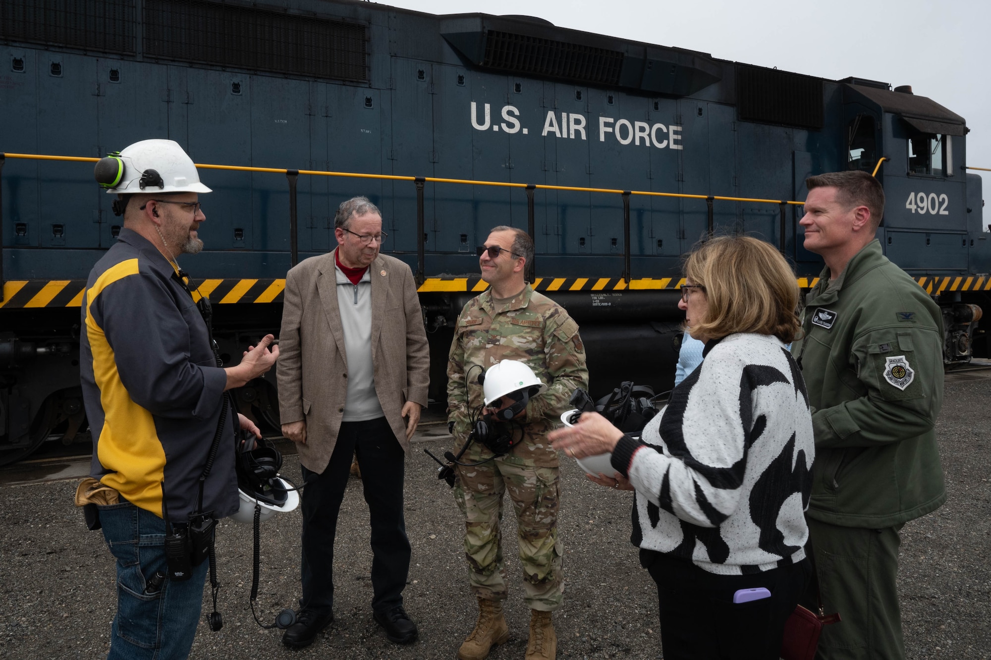 U.S. Ambassador to Canada David L. Cohen, center left, receives a brief of the Central Heat and Power Plant during a tour at Eielson Air Force Base, Alaska, Sept. 13, 2024.