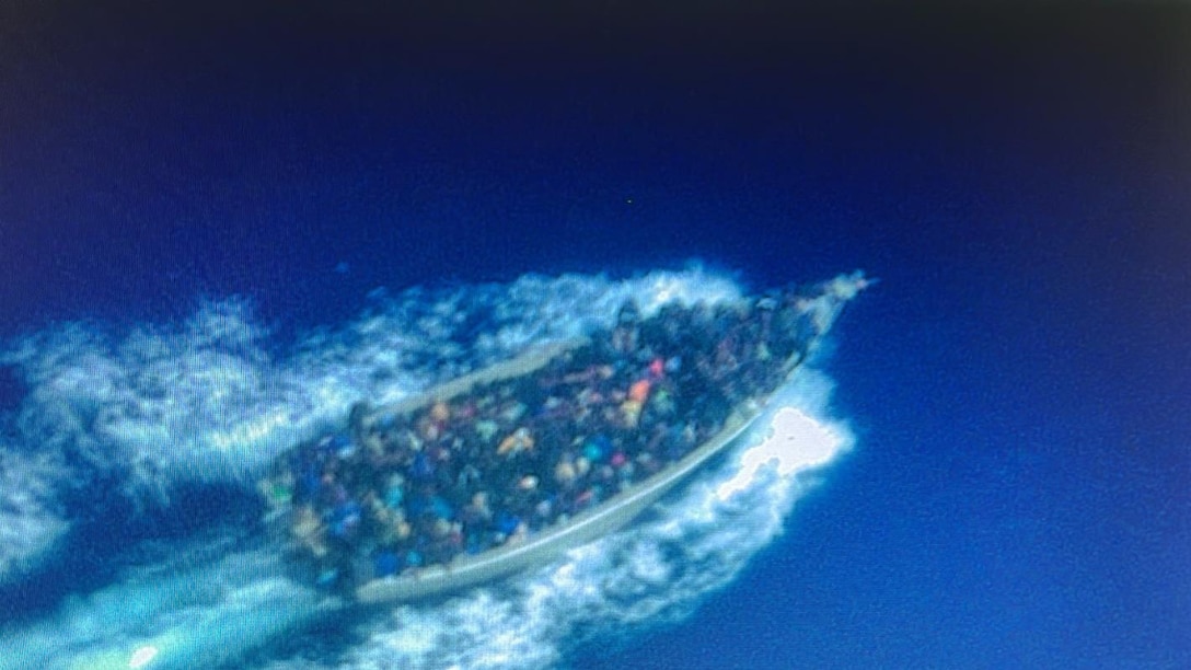 A Customs and Border Protection Multi-purpose aircraft  aircrews detects a Haitian migrant vessel 60 miles south of Turks and Caicos Islands Sept. 22, 2024. The migrants were repatriated to Cap-Haitien, Haiti, Sept. 27, 2024 following the interdiction. (CBP Air and Marine Operations photo)