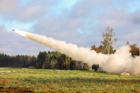 U.S. Army Soldiers with 4th Battalion, 133rd Field Artillery Regiment, Texas Army National Guard, supporting 1st Cavalry Division, fire a rocket during a Table XII live-fire exercise near Tapa, Estonia, Sept. 19, 2024.