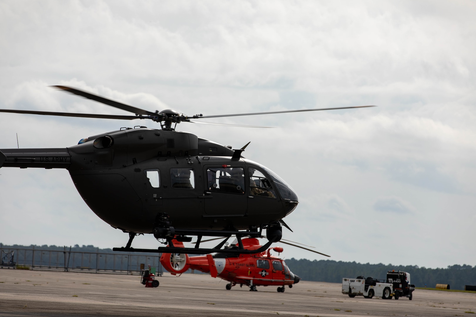 The Florida Army National Guard's 1st Battalion, 111th Aviation Regiment, prepares a UH-60 Black Hawk helicopter for support operations ahead of Hurricane Helene Sept. 25, 2024. The FLARNG is well-equipped, with assets including high-wheeled vehicles, helicopters, boats and generators.