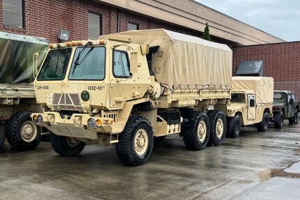 Approximately 20 Virginia National Guard Soldiers were staged and ready with tactical trucks capable of high-water transportation Sept. 26, 2024, in Abingdon, Virginia, to support the response to Hurricane Helene.