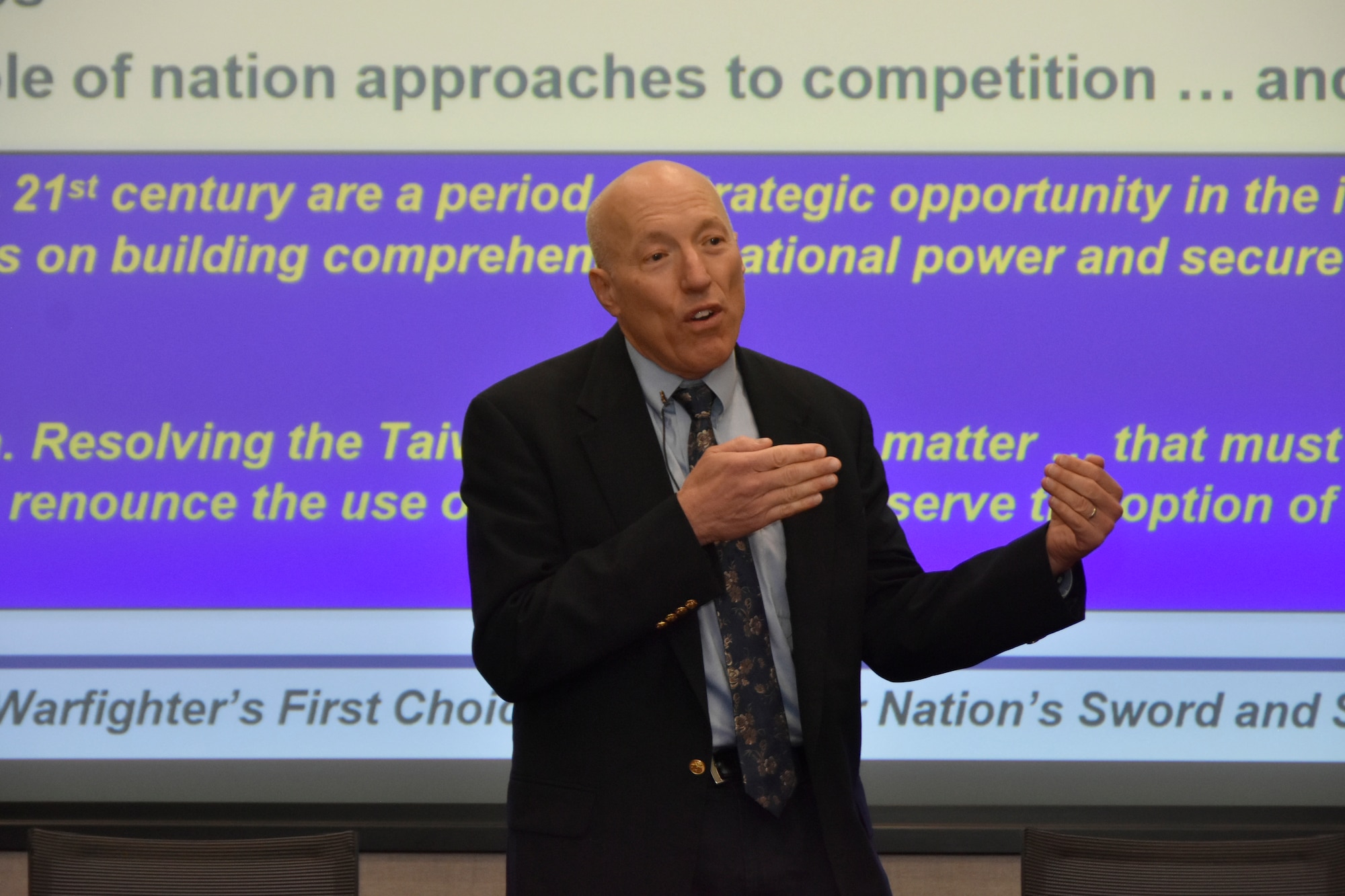 Air Force Test Center Executive Director and former Arnold Engineering Development Complex commander Art Huber speaks during the 2024 AEDC Scientist and Engineer Career Planning and Mentoring Seminar held June 4, 2024, at Arnold Air Force Base, Tenn., headquarters of AEDC. The seminar featured presentations, panel discussions, question-and-answer sessions and mentoring sessions aimed at helping AEDC junior scientists and engineers progress professionally. (U.S. Air Force photo by Bradley Hicks)