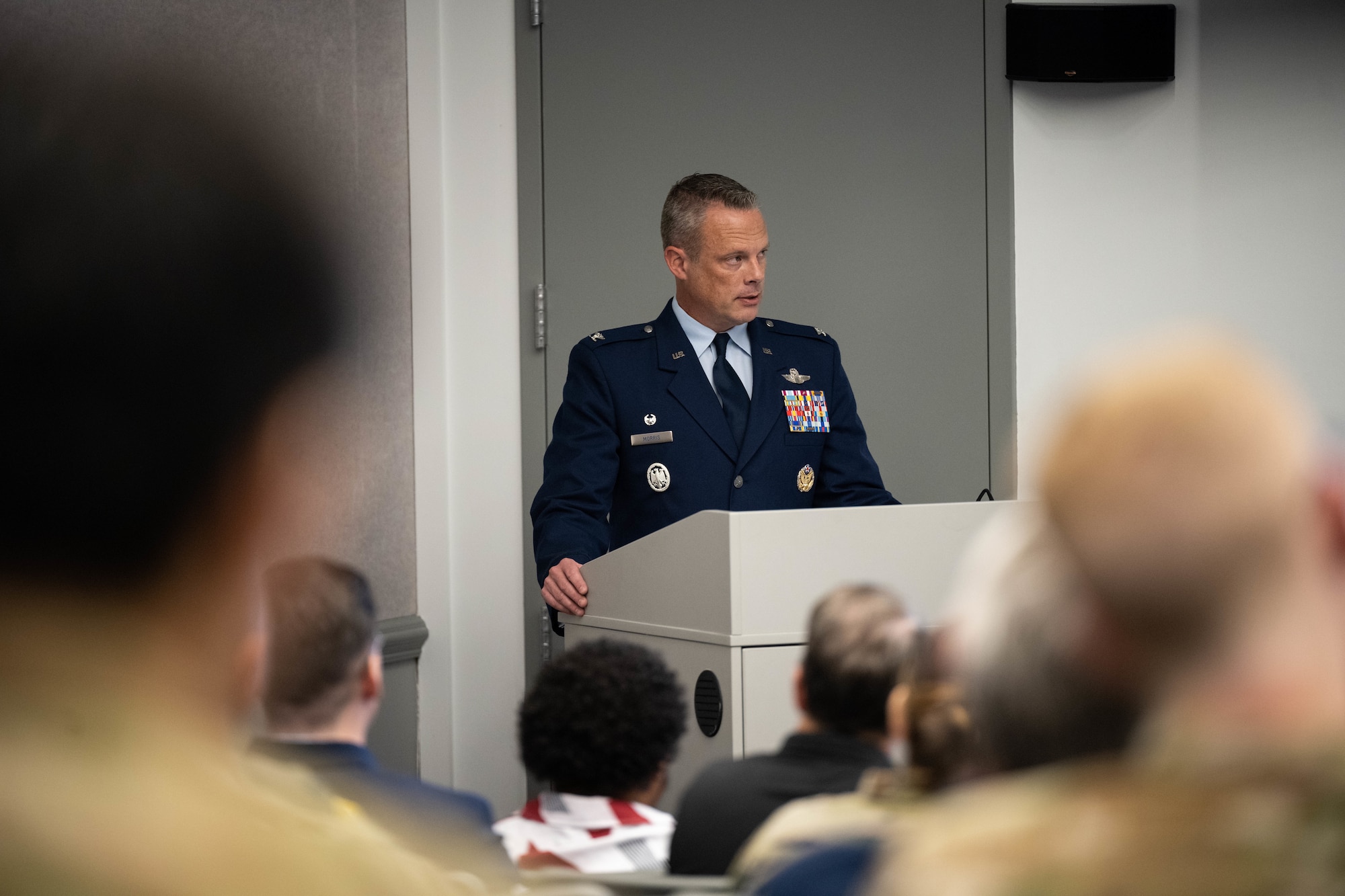 U.S. Air Force member provides remarks