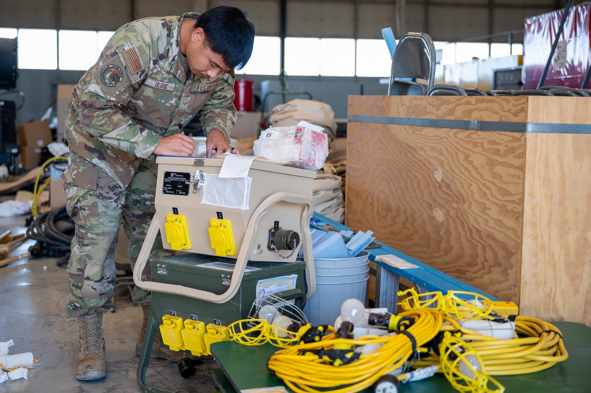 U.S. Air Force Senior Airman Kendrew James Olboc, 635th Materiel Maintenance Support Squadron, validates inventory at Holloman Air Force Base, New Mexico, Sept. 18, 2024.