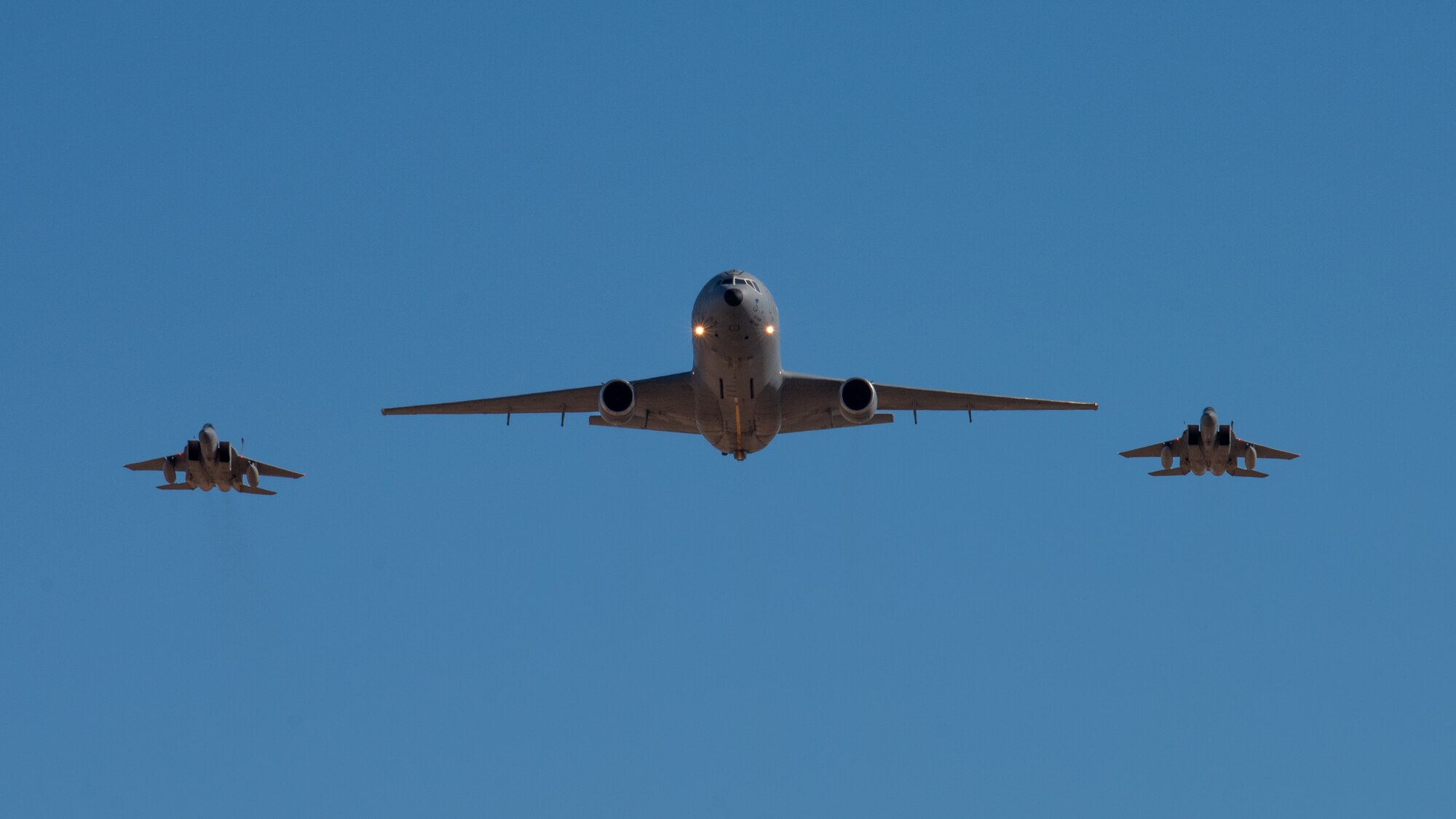 Aircraft fly in formation