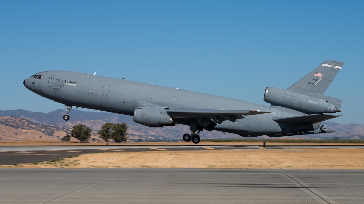 KC-10 takes off from flight line
