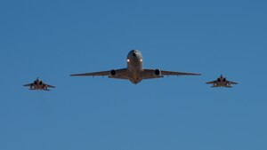 Aircraft fly in formation