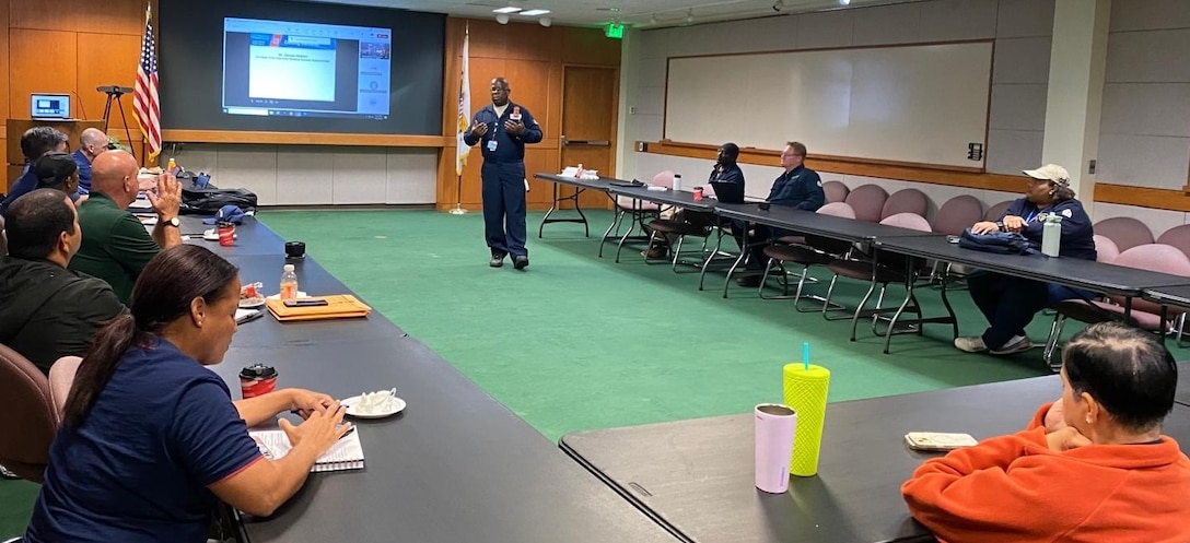 Coast Guard and Area Maritime Security partner members in St. Croix conducting a tabletop Cyber Security Exercise in U.S. Virgin Islands, Sept. 25, 2024. The exercise evaluated regulated waterfront facilities’ priorities and response actions resulting from a simulated cybersecurity insider threat, and assessed the facilities’ cybersecurity resiliency in response to a simulated significant ransomware incident. (U.S. Coast Guard photo)