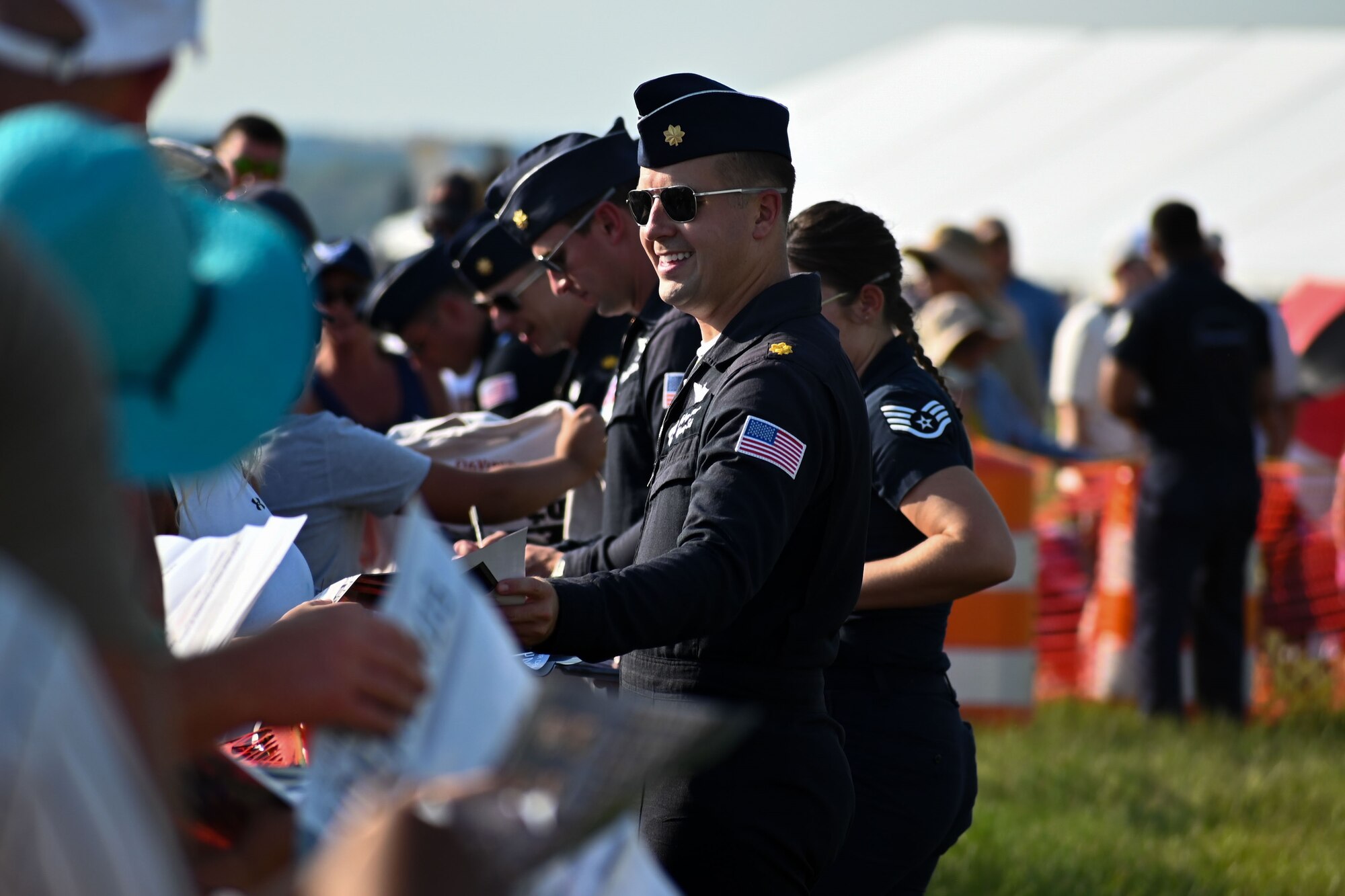 Air Force Thunderbird meets attendees.