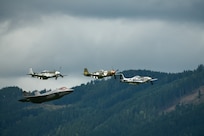 Photo of the U.S. Air Force Heritage Flight puting on a demonstration during Airpower, the largest air show in Europe, Hinterstoisser Air Base, Zeltweg, Austria, Sept. 7, 2024.