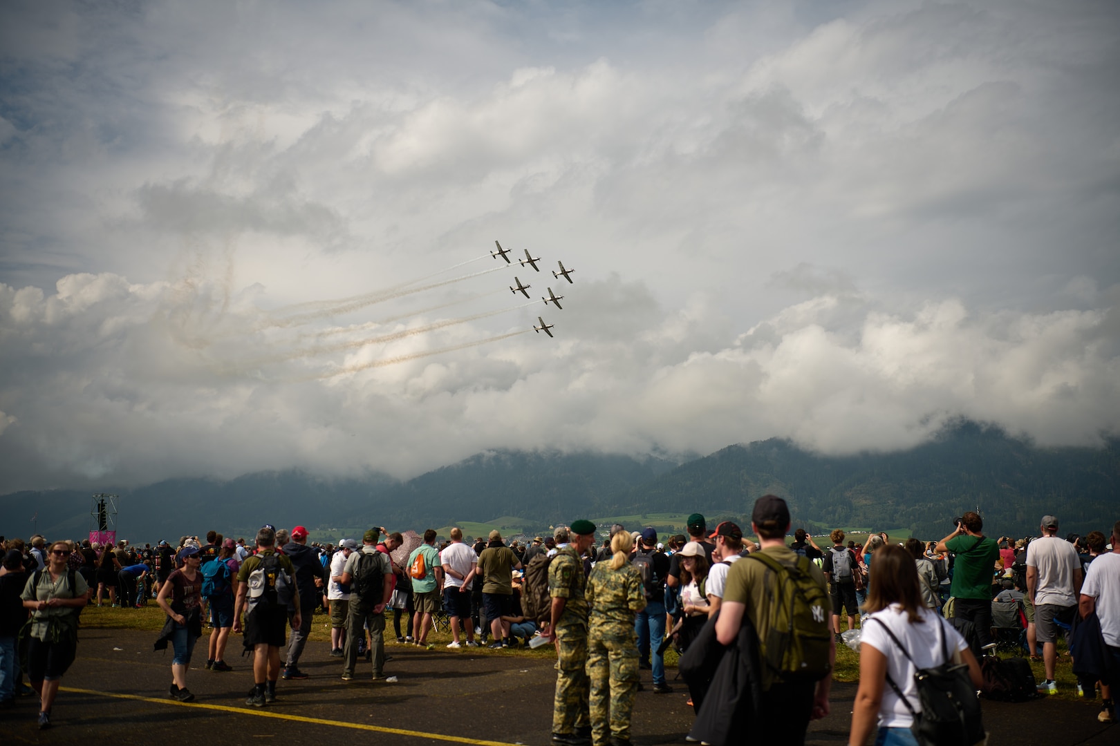 A photo of the Wings of Storm - the Croatian Air Force demo team - flying demonstrations during Airpower, the largest air show in Europe, Hinterstoisser Air Base, Zeltweg, Austria, Sept. 6, 2024.