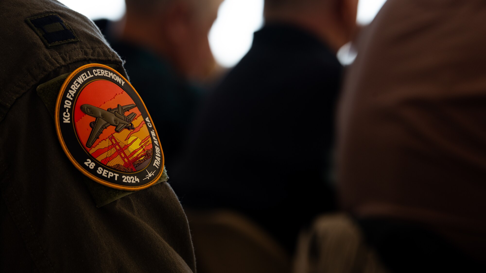 Close up of farewell ceremony patch in the audience
