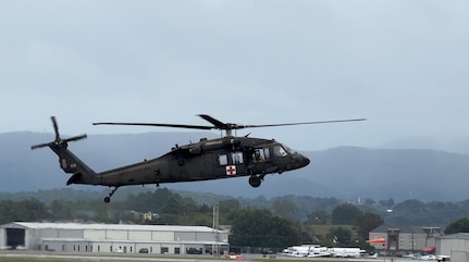 Tennessee National Guardsmen assigned to the 1-230th Assault Helicopter Battalion in Knoxville prepared three UH-60L Black Hawk helicopters and crew for aerial rescue operations in Unicoi County. They came to the aid of more than 50 patients and staff stranded at Unicoi County Hospital due to flooding caused by Hurricane Helene.