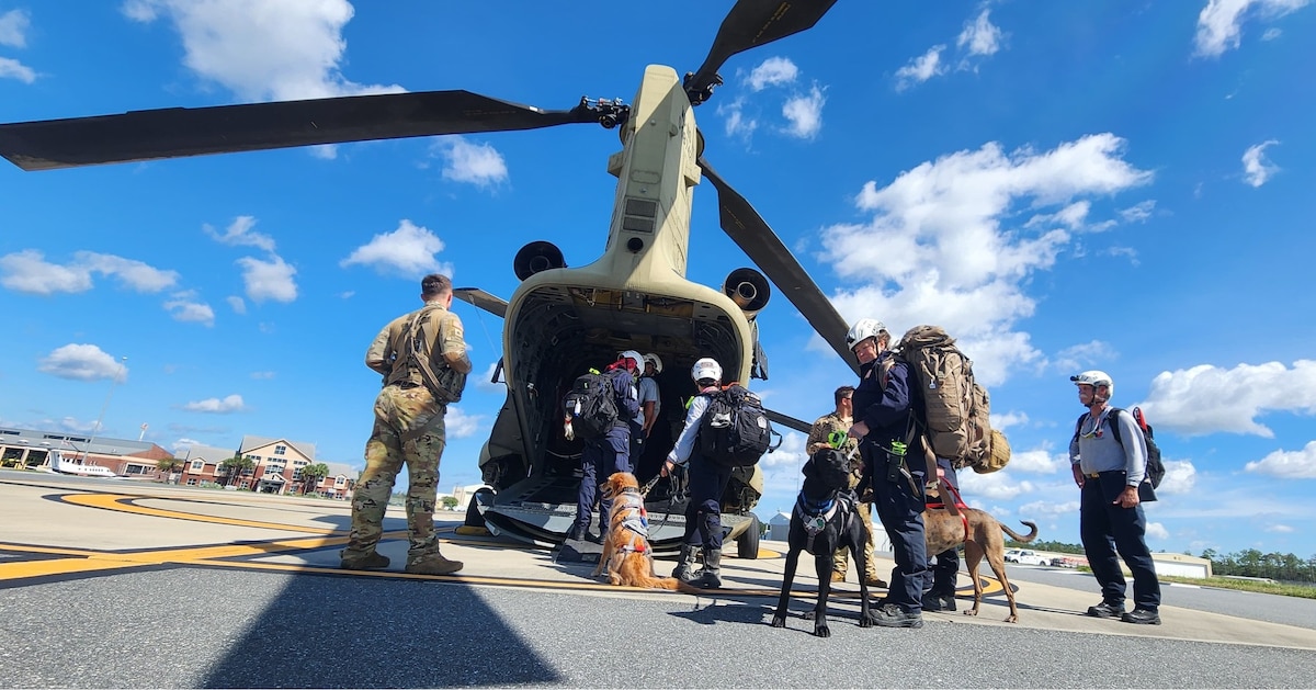 Soldiers with the Florida Army National Guard’s 1-111th General Support Aviation Regiment worked alongside members of the Texas A&M Task Force 1 Search and Rescue Team to conduct emergency response operations after Hurricane Helene made landfall in Florida.