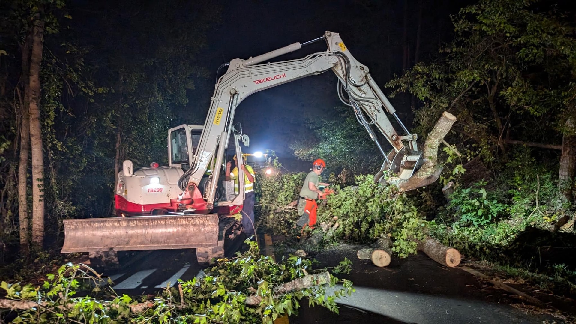 South Carolina National Guard Engineers dispatched from Rock Hill and Edgefield worked after dark supporting Greenville County agencies in Hurricane Helene recovery efforts. The teams have worked together to clear roads.