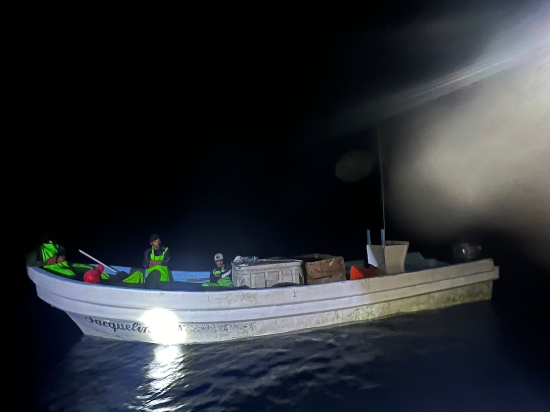 Coast Guard law enforcement crews from Station South Padre Island and Coast Guard Cutter Edgar Culbertson interdict 5 lanchas illegally fishing in federal waters off southern Texas, Sept. 29, 2024. The crews, in coordination with a Coast Guard Sector/Air Station Corpus Christi aircrew, located and stopped the lanchas with a total of 23 Mexican fishermen and 900 pounds of fish on board. (U.S. Coast Guard photo, courtesy Station South Padre Island)