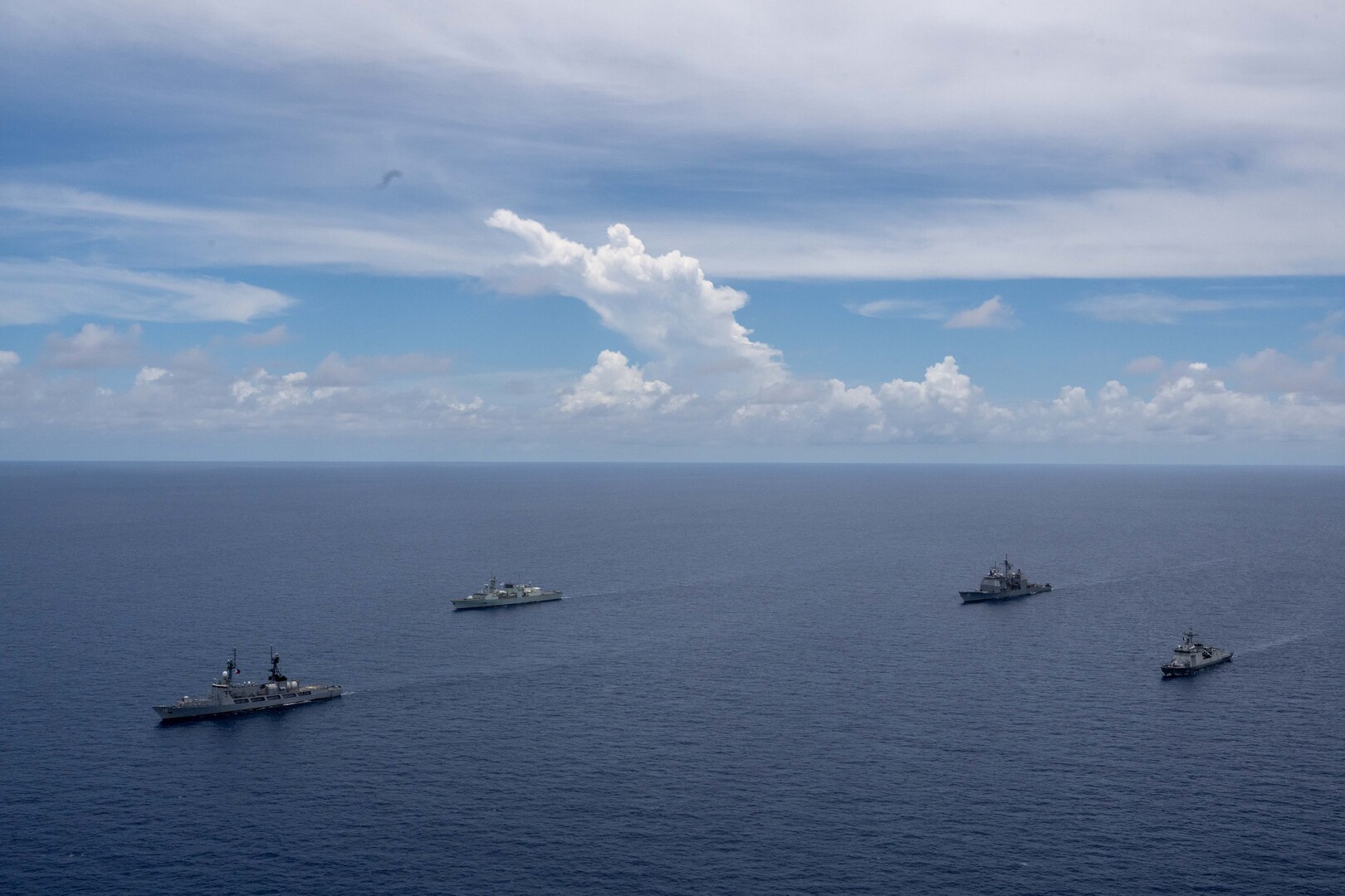 HMCS Montr�al, BRP Jose Rizal, BRP Ramon Alcarez and USS Lake Erie sail in formation during a multilateral maritime cooperative activity involving Australia, Canada, the Philippines and the United States, conducted off the coast within the Philippines Exclusive Economic Zone. *** Local Caption *** Australia, Canada, the Philippines and the United States conducted a Maritime Cooperative Activity off the coast of Palawan and Northern Luzon and within the Philippines' Exclusive Economic Zone on 7-8 August 2024. 

The activity included a Royal Australian Air Force P-8A Poseidon Maritime Patrol Aircraft, Royal Canadian Navy vessel HMCS Montr�al with its embarked helicopter, Philippine Navy vessels BRP Jose Rizal and BRP Ramon Alcarez with embarked helicopters and United States Navy vessel USS Lake Erie with its embarked helicopter.

The Maritime Cooperative Activity demonstrates a shared commitment to transparently promote and strengthen regional and international cooperation in support of an open and inclusive Indo-Pacific and upholding the right to freedom of navigation and overflight in accordance with international law, particularly the UN Convention on the Law of the Sea.
