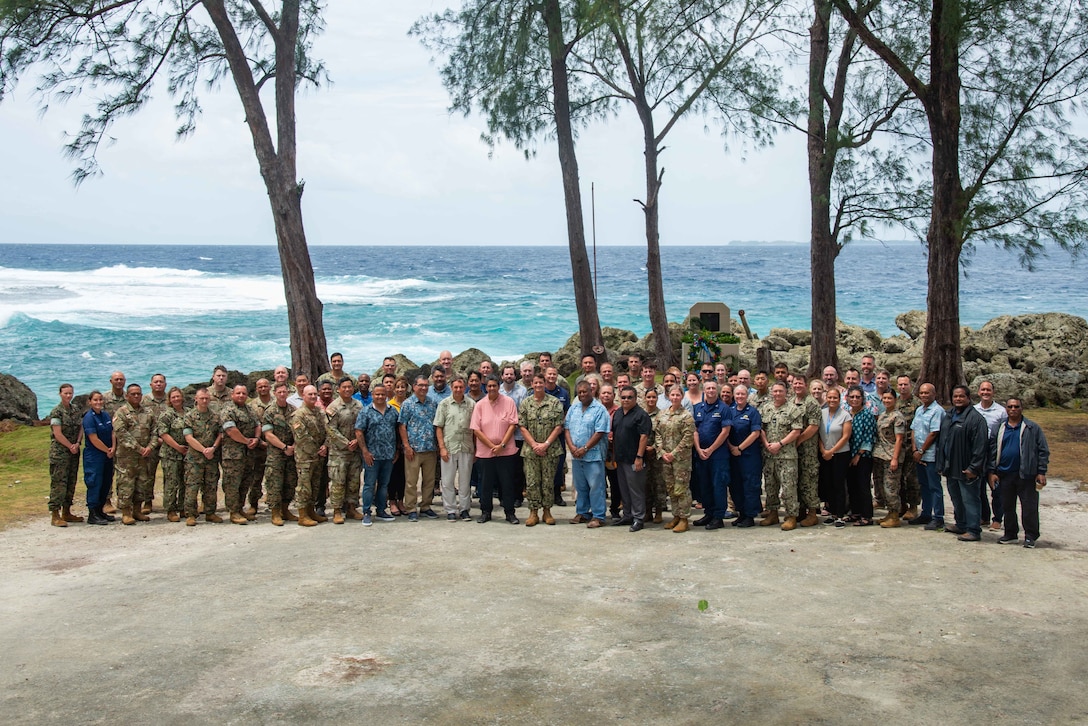 240916-N-ML137-1039 PELELIU, Republic of Palau (Sept. 16, 2024) - Government leaders with the Republic of Palau and U.S. military and Department of Defense leaders assemble at South Dock for the biannual, bilateral Joint Committee Meeting, Sept. 16. JCMs are aligned with the Compact of Free Association Title III: Security and Defense Relations, enabling ongoing dialogue between nations to enhance security and defense responsibilities in the region. This meeting underscores the mutual commitment to national security, international partnership, and environmental stewardship in the Pacific. (U.S. Navy photo by Mass Communication Specialist 1st Class Samantha Jetzer)