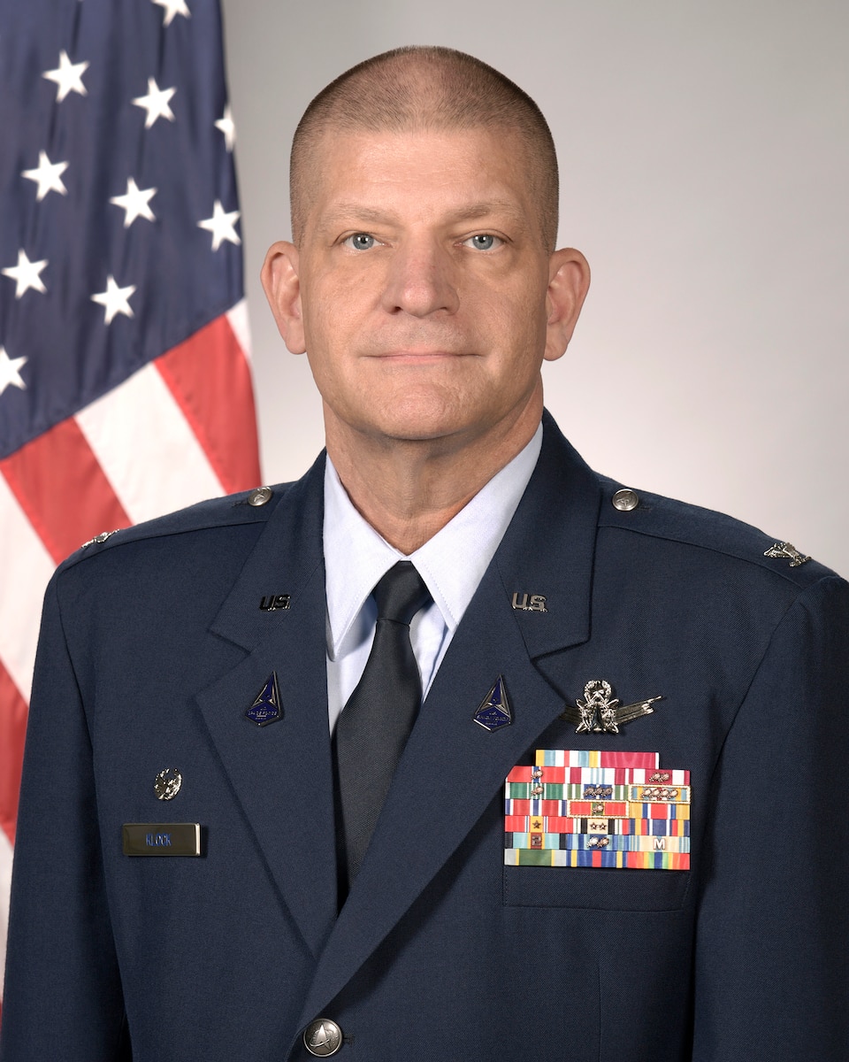 U.S. Space Force Col. Kenneth Klock, Space Base Delta 1 commander, poses for an official photo at Peterson Space Force Base, Colorado. (U.S. Space Force photo by Craig Denton)