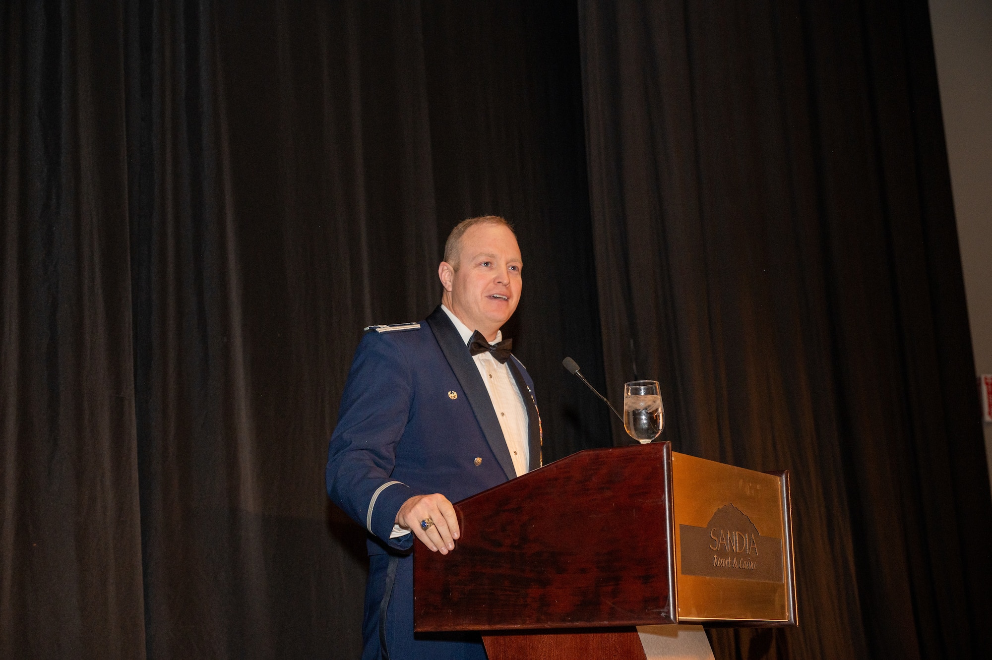 U.S. Air Force Col. Michael Power, 377th Air Base Wing commander gives remarks at the 77th Annual Air Force Ball on Sept. 28 at Sandia Resort and Casino, Albuquerque, N.M.