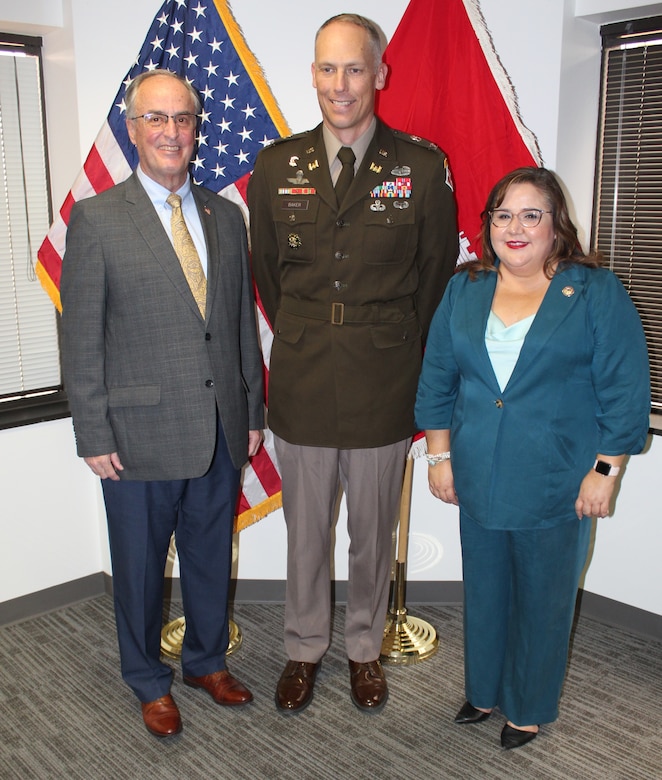 From left to right: Donald Huish, mayor of the City of Douglas; Col. Andrew Baker, Los Angeles District commander; and Mila Besich, mayor of the City of Superior, celebrate the Section 595 Project Partnership Agreement signing Sept. 16 in Phoenix. Chelsea Rivas, a representative from Congressman Greg Stanton’s office, provided opening remarks. The Section 595 Environmental Infrastructure Program provides a federal investment in critical water infrastructure projects in Arizona due to the state’s climate challenges, which include extreme heat, prolonged drought, wildfires and flash flooding.