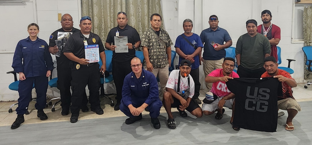 U.S. Coast Guard Forces Micronesia/Sector Guam personnel, as part of Pacific Partnership 2024, conducted a boating safety workshop in Kosrae, further strengthening maritime safety awareness and building meaningful relationships within the local community on Sept. 17 to 20, 2024. During the mission stop, U.S. Coast Guard personnel led four comprehensive boating safety workshops at the Kosrae Community Center and the island’s three marinas — Okat, Lelu, and Utwe. These workshops provided crucial information on maritime safety and search and rescue operations, with a particular focus on addressing the unique challenges faced by remote island communities like Kosrae. (U.S. Coast Guard photo by Lt. j.g. Melissa Reilly)