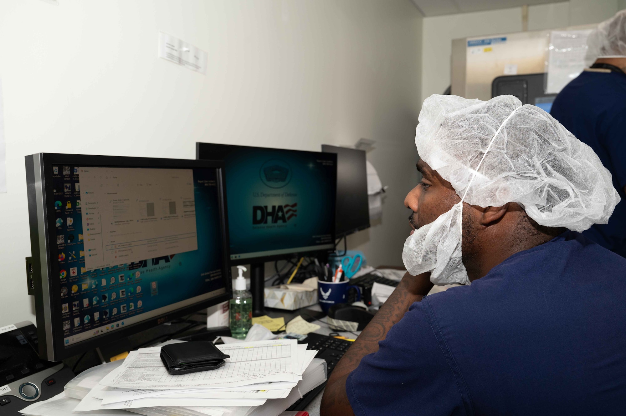 U.S. Air Force Airman 1st Class Julian Wells, 4th Operational Medical Readiness Squadron infection control monitor, reviews an inventory checklist at the Kiecker Dental Clinic located on Seymour Johnson Air Force Base, North Carolina, July 26, 2024. Wells makes sure all dental instruments are sterilized daily and ready for the next treatment, ensuring service members assigned to the 4th Fighter Wing can continue supporting the mission knowing their dental needs are met. (U.S. Air Force photo by Airman 1st Class Rebecca Tierney)