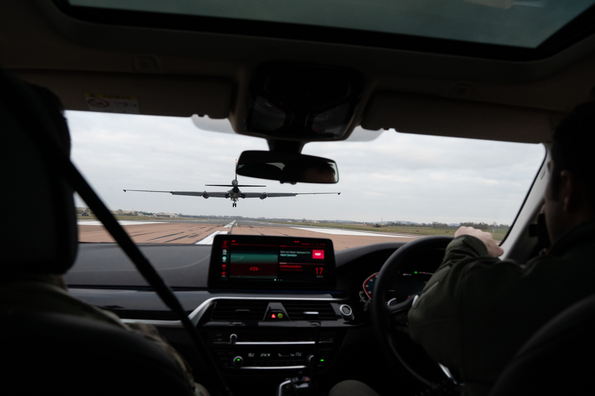 U.S. Air Force Maj. Gen. Paul Moga, Third Air Force commander, rides in a chase car
