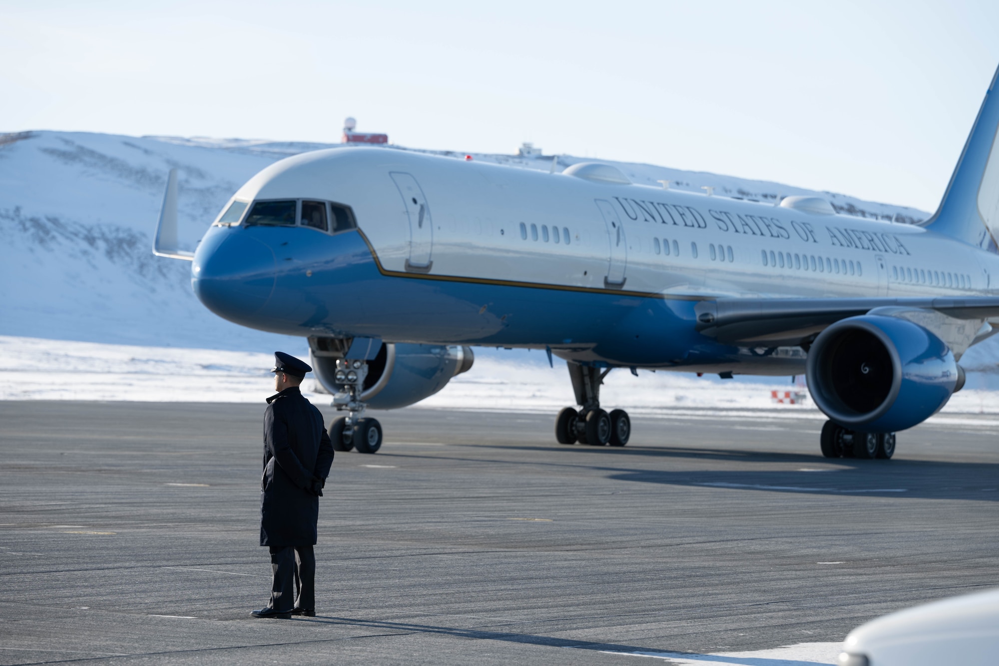 Air Force Two taxis to the terminal at Pituffik Space Base, Greenland, March 28, 2025. Vice President JD Vance visited Pituffik SB for a chance to talk to the Guardians and Airmen and learn about their missions. (U.S. Space Force photo by Staff Sgt. Jaime Sanchez)
