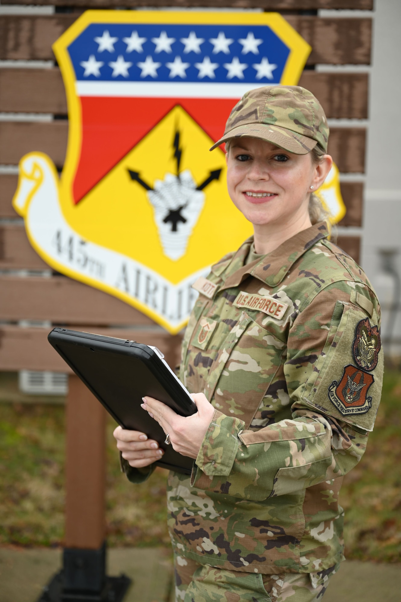 Master Sgt. Stephanie Koth, 445th Airlift Wing Inspector General Inspections inspection specialist, is the 445th Airlift Wing April 2025 Spotlight Performer.