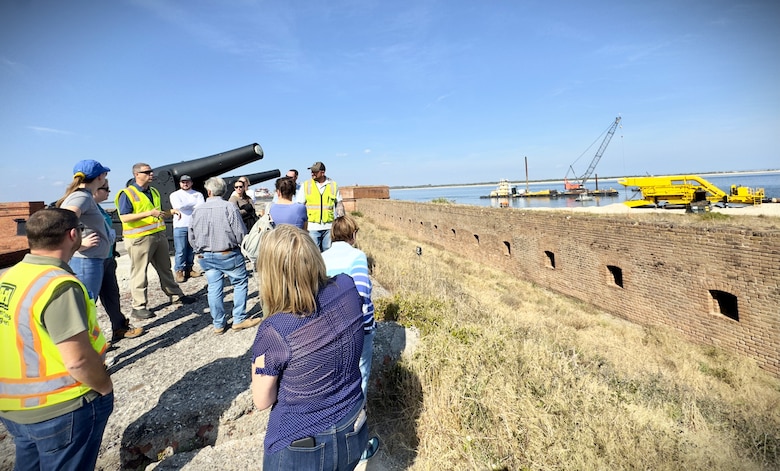 U.S. Army Corps of Engineers, Jacksonville District Project Manager, Beau Corbett, provides boots-on-the-ground tour of the Nassau County Shore Protection Project dredging area to stakeholders.