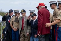 World War II 80th Reunion of Honor Veterans render a salute to honor the lives lost in the Battle of Iwo Jima during the 80th Battle of Iwo Jima Reunion of Honor Ceremony in Iwo Jima, Japan, March 29, 2025.